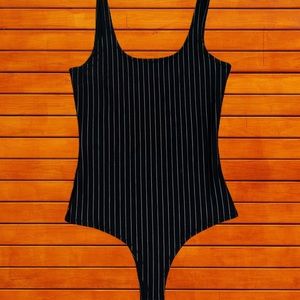 Black with white stripes bodysuit